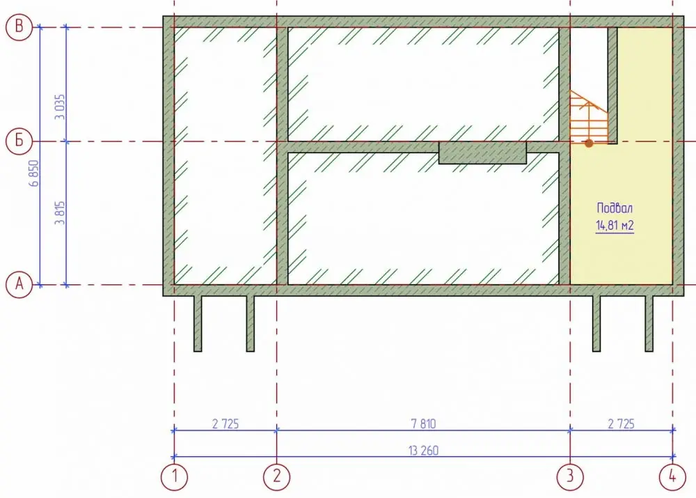 План подвала дачного дома. Проект №093-04