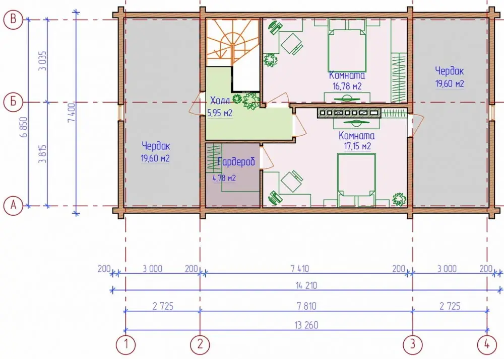 План мансардного этажа дачного дома. Проект №093-04