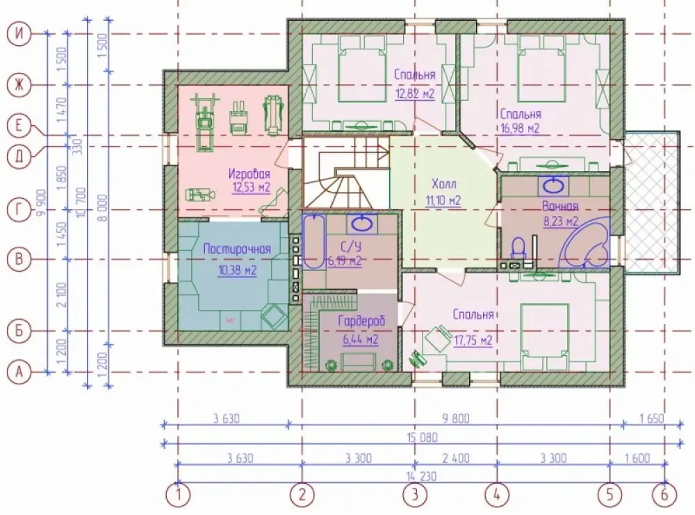 План мансардного этажа дома на 5 комнат. Проект №097-01