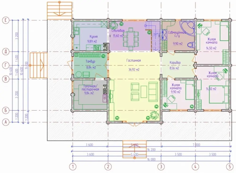 План 1-го этажа дома в стиле шале. Проект №123-01