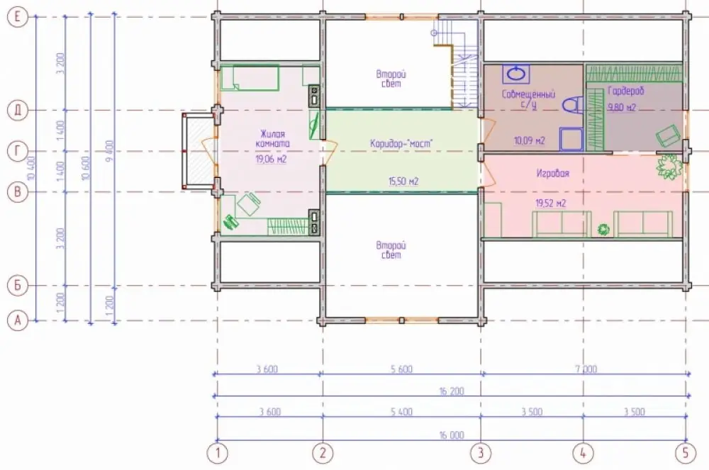 План мансардного этажа дома в стиле шале. Проект №123-01