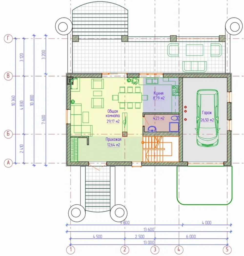 План 1-го этажа гостевого дома. Проект №141-02