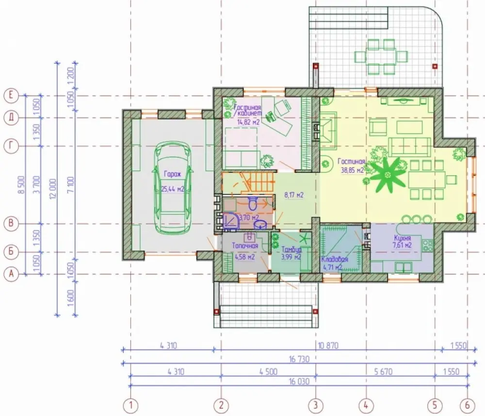 План 1-го этажа дома. Проект №149-01