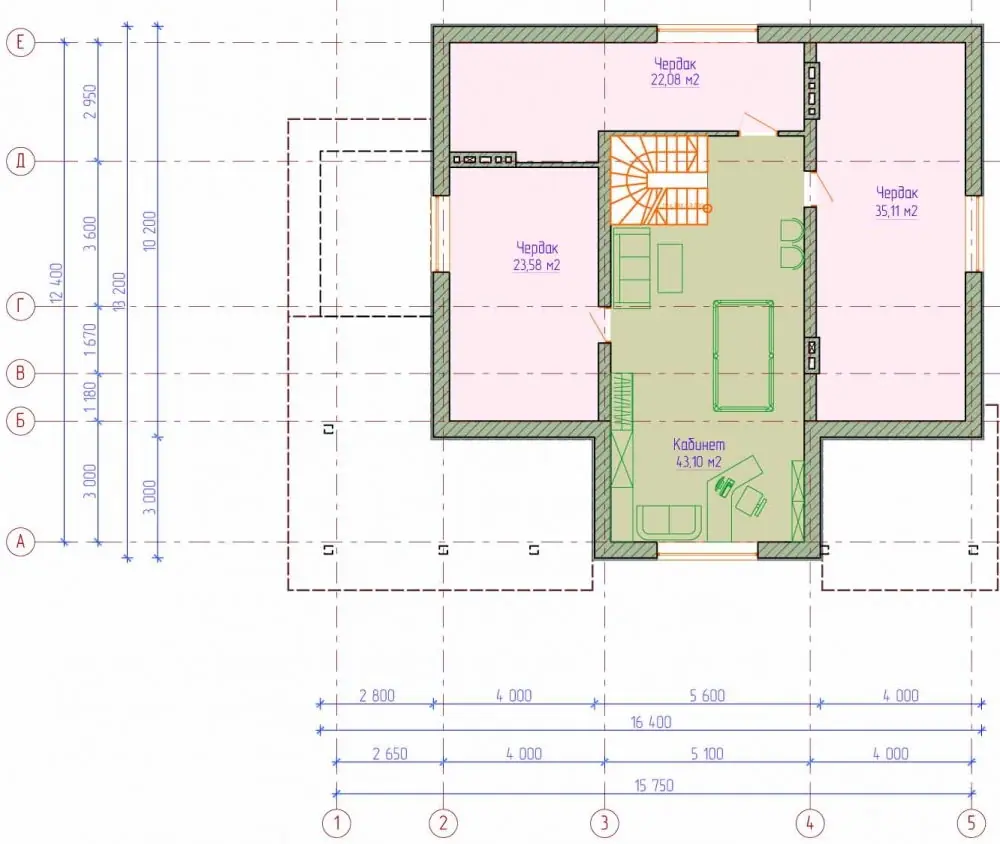 План мансардного этажа двухэтажного дома с мансардой. Проект №152-01