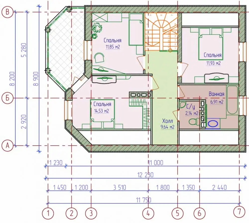 План мансардного этажа проекта небольшого дома
